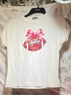 Up cycled Joe Boxer White Tee with Pink Football & Bow Graphic